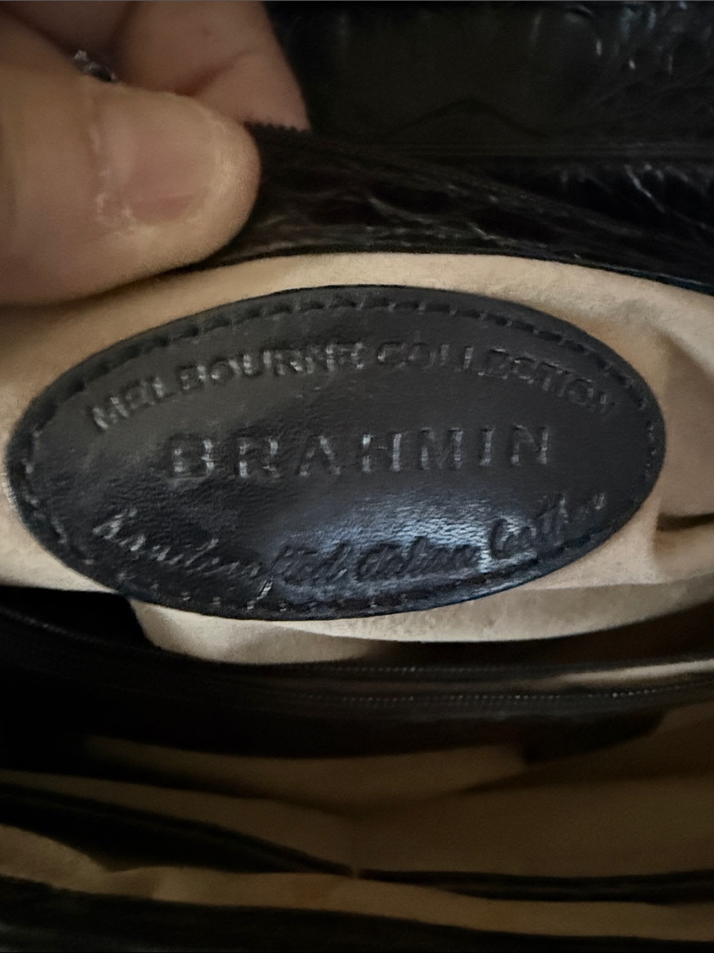 Brahmin Black Croc-Embossed Shoulder Bag with Gold Hardware - Picture 6 of 6